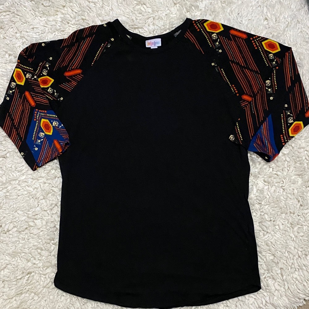 LuLaRoe Womens sz large black shirt with quarter sleeves with Aztec print  NWOT
